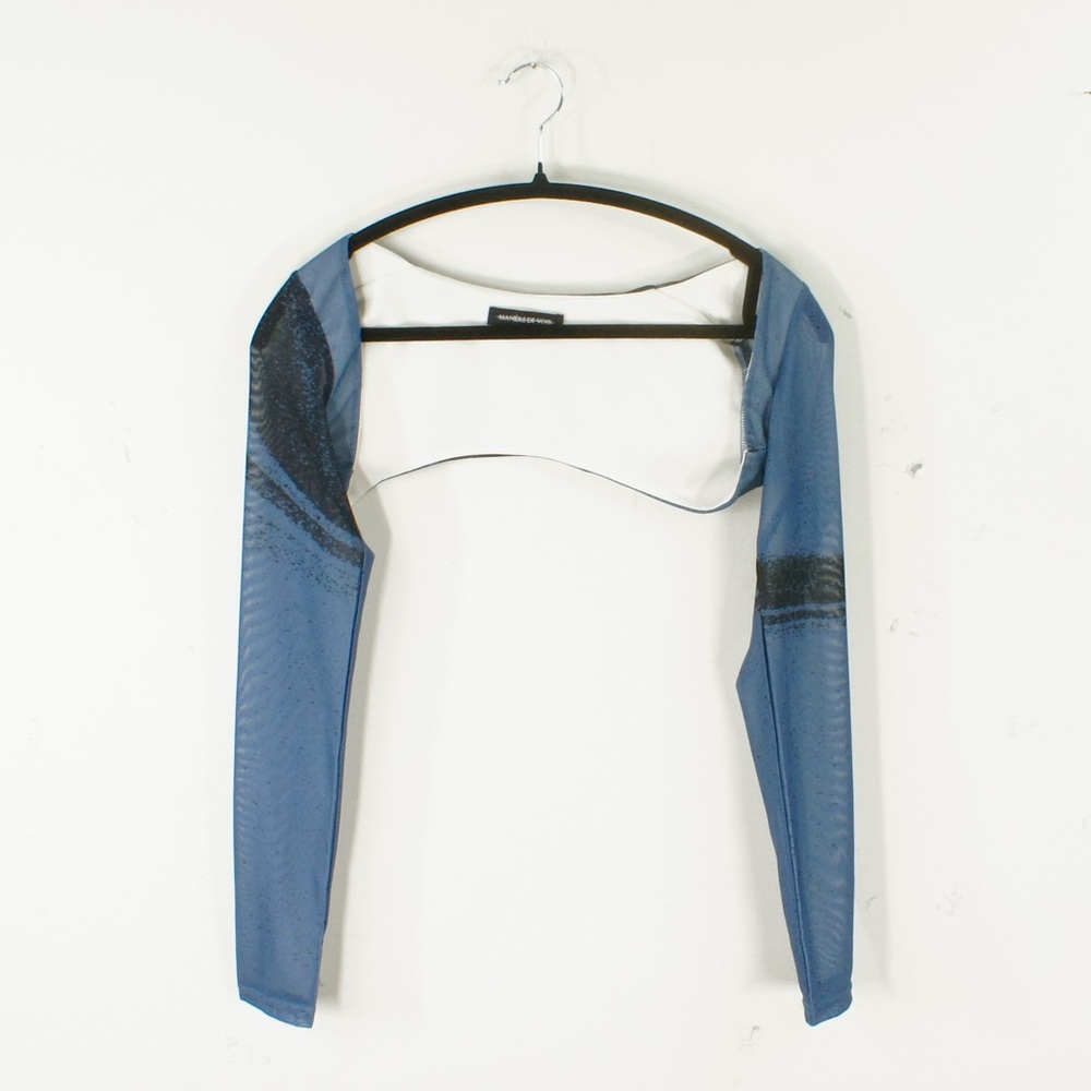 Maniere De Voir Blue and Black Mesh Corset Maxi Skirt Set - Picture 7 of 10